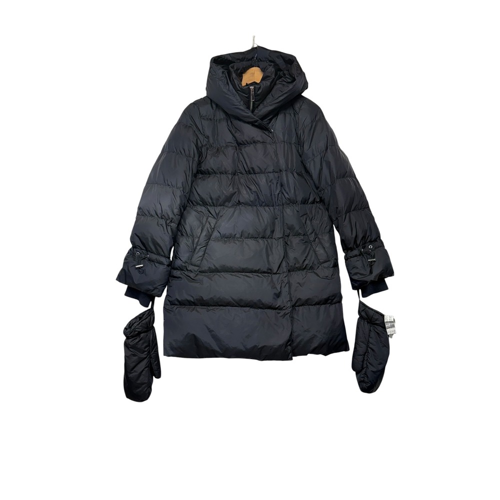 Zara Outerwear Womens Black Hooded Puffer Coat with Mittens Size XS Down Blend